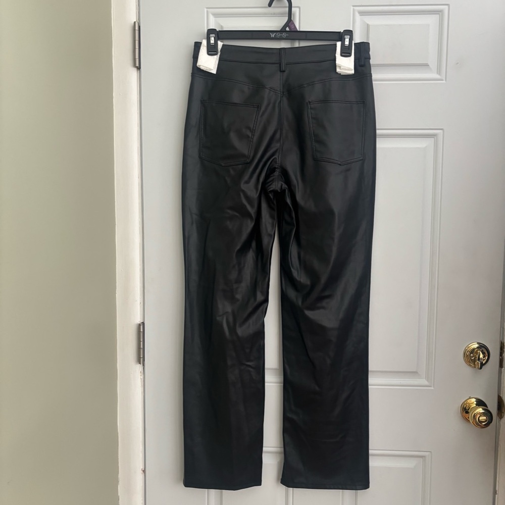 Zara Black Faux Leather Tailored Wide Leg Pants, Size 10 - Picture 5 of 11
